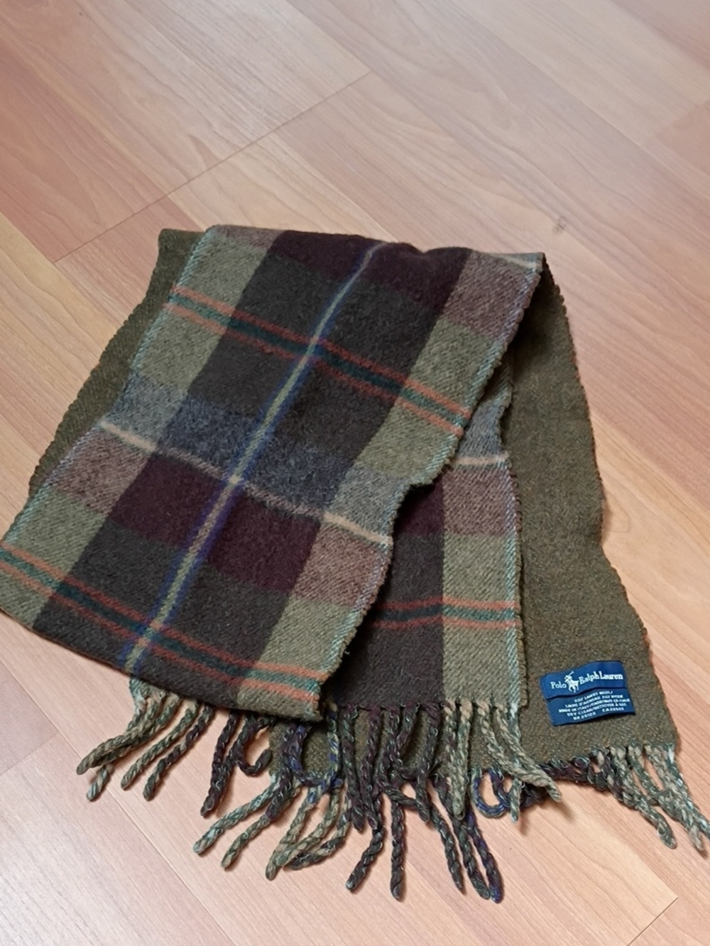 Polo by Ralph Lauren Olive and Brown Plaid Wool Scarf